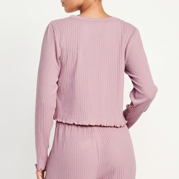 Old Navy Ribbed Knit Pajama Top Split V-neck Mauve Pink Size Large NEW - Picture 2 of 6